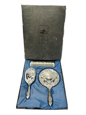 Vintage Silver Plated 3 Piece Brush Mirror Comb Child  s Dresser Set