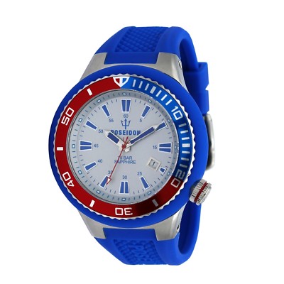 POSEIDON Unisex Armbanduhr L, Datum, 15 Bar, Silikonband, UP00514 Blau/Silber