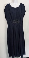 $198 BODEN Maxi Dress Women 18L Pleated Ruched Lined Bodice Studs MOB Navy Blue