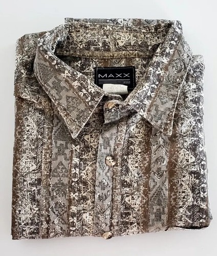 Vintage 90er USA Maxx FM Herren Button Kurzarm Hemd Herren XL Aztec Tribal - Bild 2 von 8