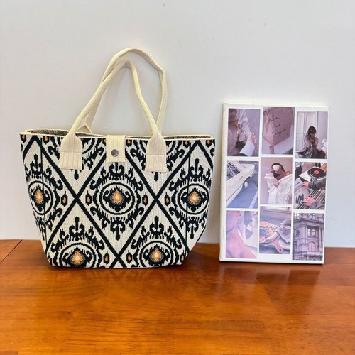Large Capacity Knitted Bag Geometric Pattern Travel Handbag Retro Tote Bag - Picture 4 of 21