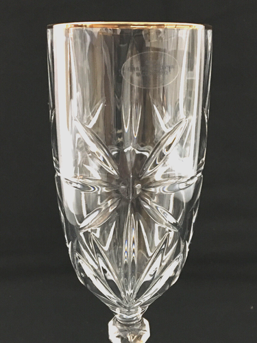 Vidrio de flauta de champán 24% cristal de plomo 5 oz borde dorado estrella patrón de ventilador Francia - Imagen 9 de 9