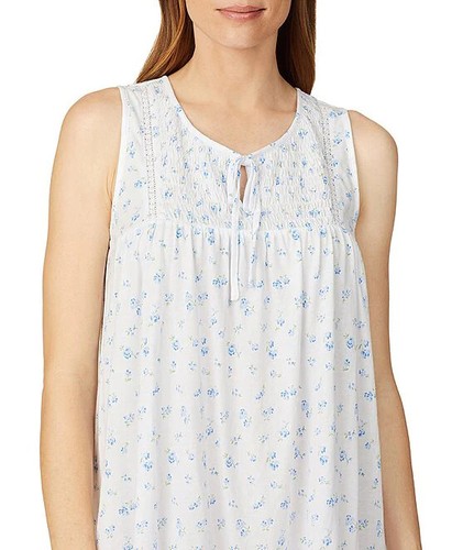 Neu mit Etikett $ 70 Eileen West Nachthemd weiß & blau Blumenmuster Modal ärmellos Negligee Gr. M - Bild 4 von 6