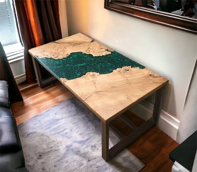 Green River Epoxy Coffee Table, Corner Center Table, Wooden Furniture Decor-image