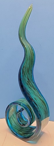 Vintage 16"  Pier 1 Imports Blue/Green  Crystal Art Glass Free Form Art. - Picture 1 of 9