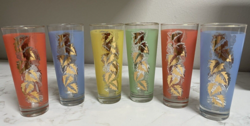 Set 6 Vintage Mist Bartlett Collins High Ball Tumblers Cooler Glasses 12 oz