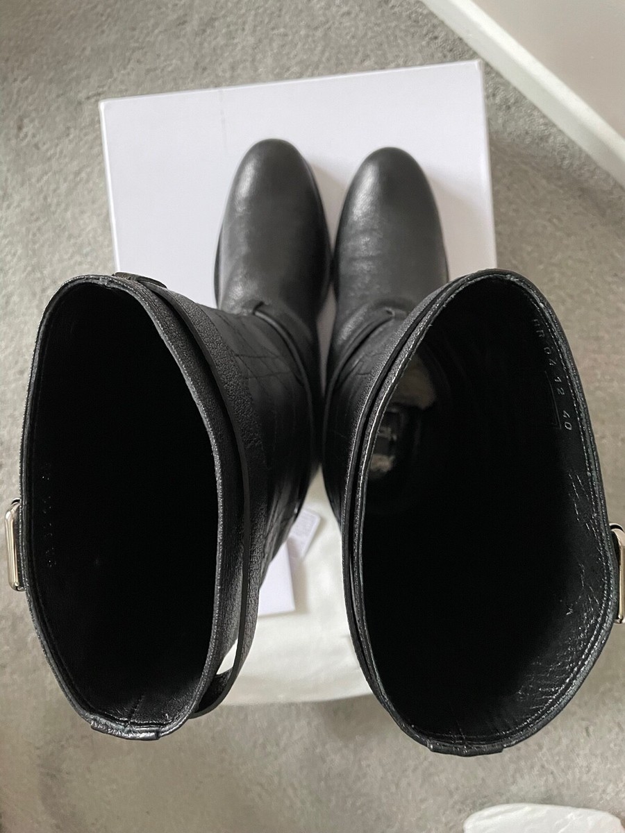 CHRISTIAN DIOR Black Leather Biker Cannage Low Boots SIZE 40