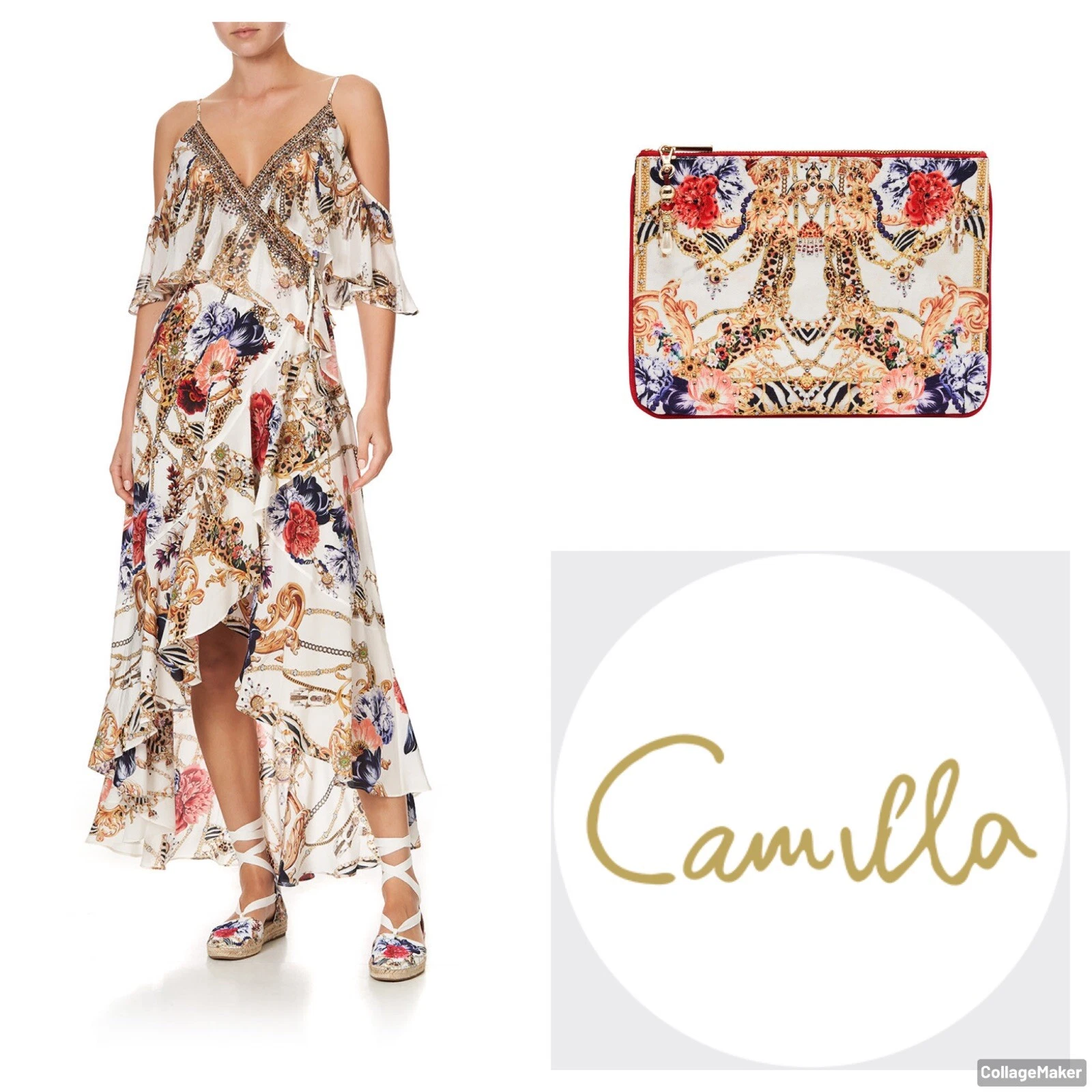 BNWT CAMILLA REIGN SUPREME RUFFLE OVERLAYER WRAP DRESS & CLUTCH (SMALL) RRP