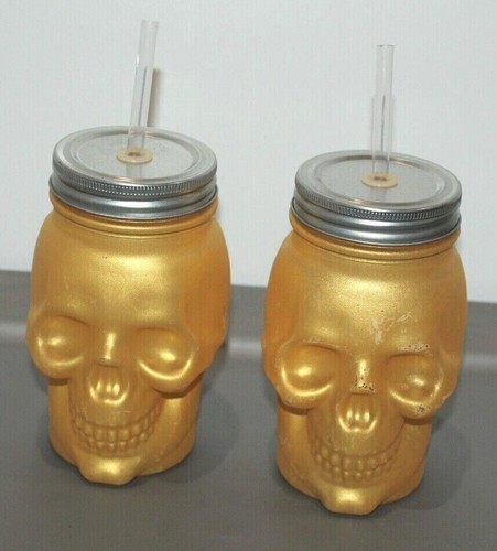 TOTENKOPF GOLD EINMACHGLÄSER PERFEKT FÜR HALLOWEEN PARTY 2ER PACK - Bild 2 von 5