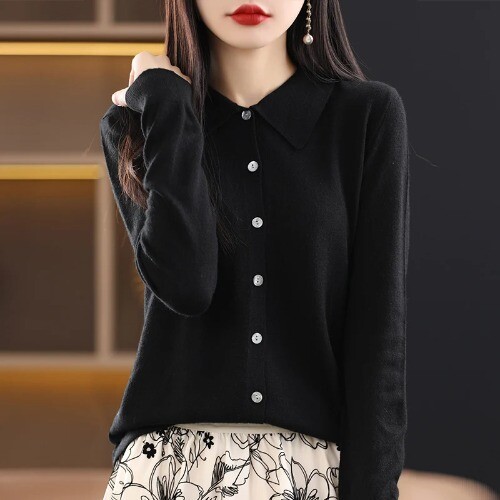Wool Sweater 2023 Spring New Thin Sweater Knitted Jacket Soft Basic Shirt Solid - Bild 19 von 24