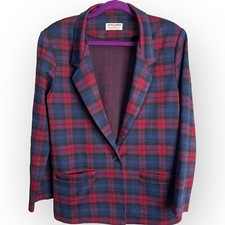 Vintage Alfred Dunner Women's Multicolor Plaid Blazer 14 Pockets Academia Retro