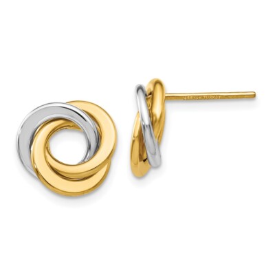 Real 14kt Two-tone Polished Intertwined Circles Post Earrings