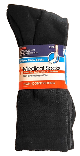 NEW Unisex Crew Socks Medical Non Constricting Black  2 Pair Large - Picture 1 of 2
