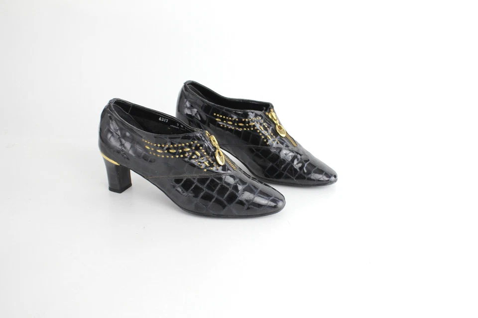 De Colección Norman Kaplan Cuero Shooties Botines Zapatos Tacones Cremallera Punk Tachuelas Glamour 9 Foto 3 de 4