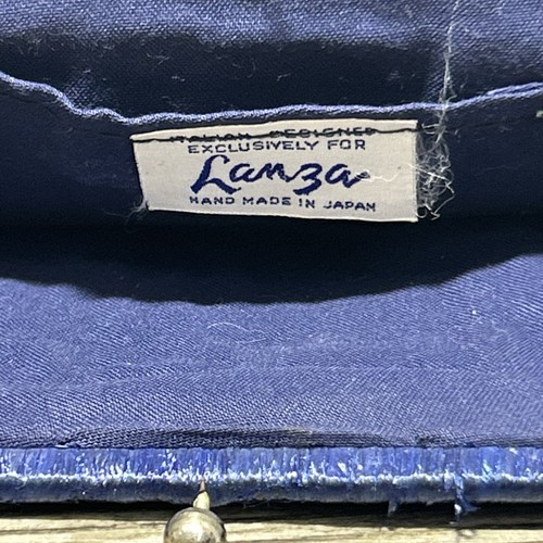 Bolso sin asas vintage Lanza de paja de rafia azul marino tejido diseño italiano Japón - Imagen 8 de 10