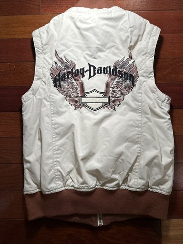Harley Davidson Women's Size Small Beige Nylon Reversible Vest - Picture 3 of 16