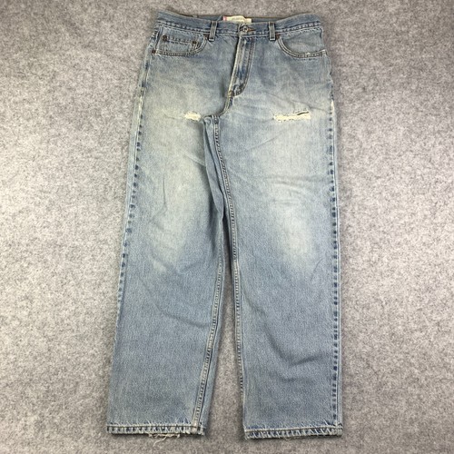 Levis Jeans 34x31 Blue Pants 550 Baggy Light Relaxed Distressed Denim Tag 36x32 - Picture 1 of 19