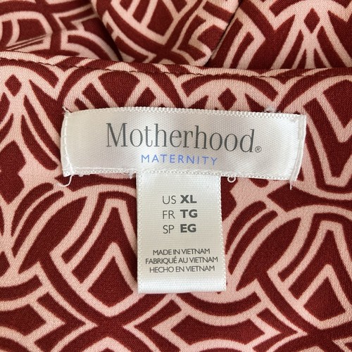 Motherhood Maternity Dress Brick Red Geometric Print Jersey Wrap Short Sleeve XL - Picture 4 of 11