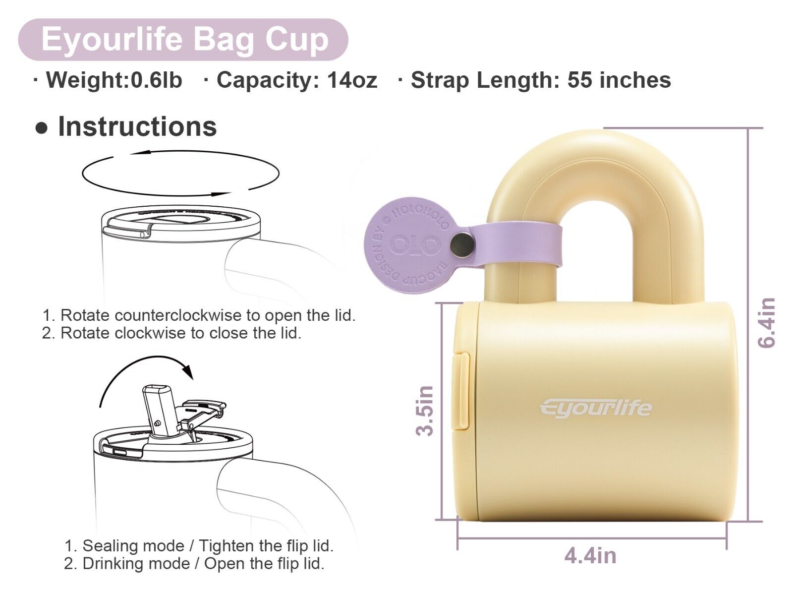 Tragbare heiße kalte Tasse Tasche Becher Getränke auslaufsicher mit Strohflasche Tragegurt - Bild 10 von 13