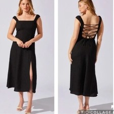ASTR The Label NWT Crinkle Shoulder Midi Dress Sz S Black Sleeveless Whimsygoth