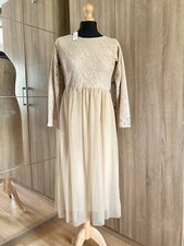 Beige Lace Floral Small Midi Dress Mesh Handmade Women’s Ladies BNWT