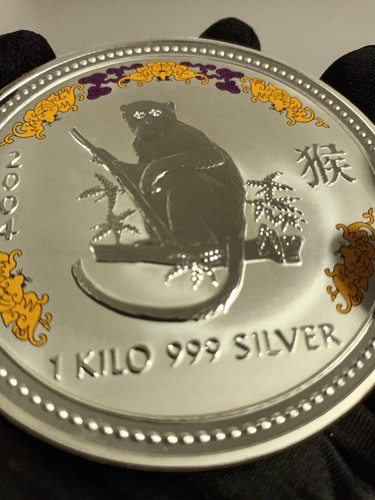1kg silver coin Lunar Series 1 2004 Year Of The Monkey Diamond Eyes - Picture 4 of 8