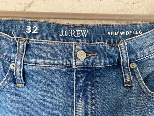 J Crew Re-Imagined Slim Wide Leg Denim Blue Jeans Woman's size 32x26 Frayed Hem - Picture 2 of 6