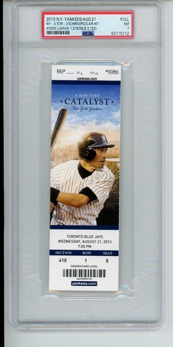 21/08 2013 Ichiro Suzuki ON TICKET Career Hit #4000 New York Yankees PSA 7 LowPOP - Imagen 1 de 5