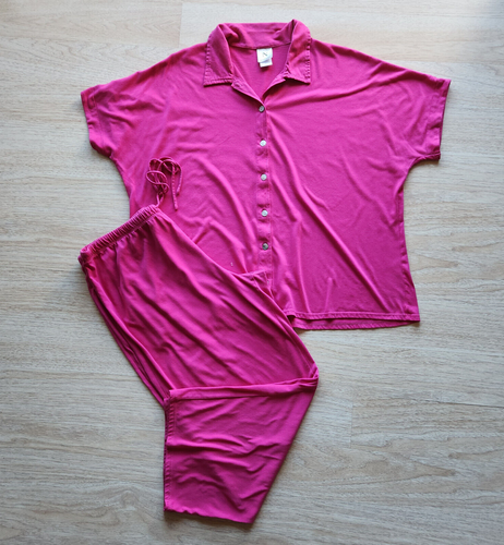Natori 2-Piece Knit Pajama Set Short Sleeve Button Elastic Waist Pink Women Sz.L - Picture 3 of 7