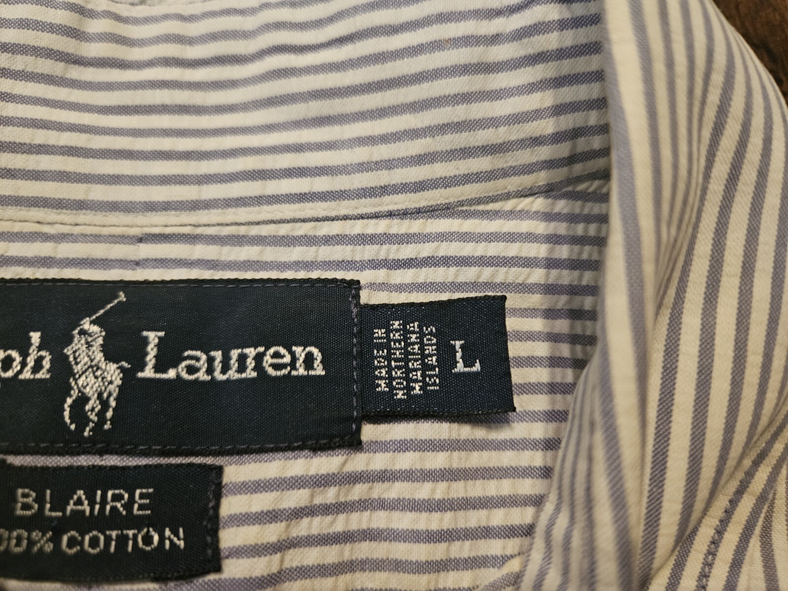 Camicia Ralph Lauren da uomo grande a righe blu pony Blaire abbottonato adulto S S usata