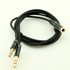 1x 3.5mm Stereo Audio Female to Dual Male Headset Mic Y Splitter Cable 1m/3ft