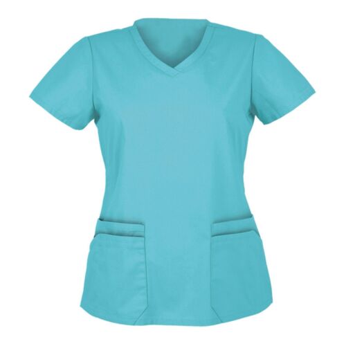 Women Solid Color Nursing Uniform Scrub V-neck Top T-shirt Blouse S-3XL - Picture 29 of 38