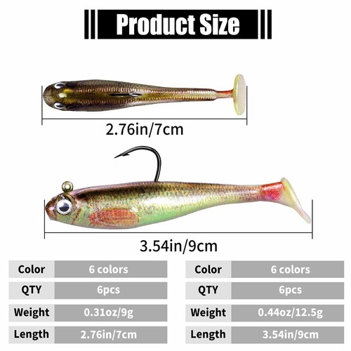Señuelo de pesca suave cola de paleta flexible cebo de goma 6 piezas señuelo subterráneo agua dulce - Imagen 2 de 13