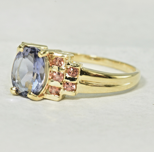 14 Karat massives Gold ovaler natürlicher Iolith natürlicher Granat Ring - Bild 11 von 11