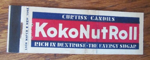CURTISS CANDIES KOKO NUT ROLL MATCHBOOK COVER: CHICAGO ILLINOIS 1930s MATCHCOVER