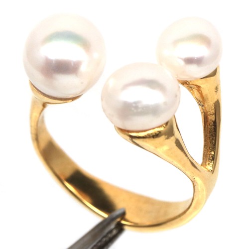 925 Sterling Silver 18K Gold Plated 9 mm. White Pearl Ring Size 8.5 - 第 2/4 張圖片