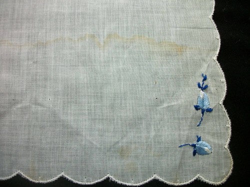 Vintage Embroidery Handkerchief Blue White Rosebuds Hankie Emb Hanky 1189 - Picture 5 of 9