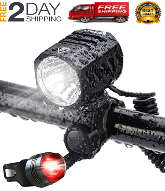 Waterproof LED Bike Lights Front and Back,USB Rechargeable Super Bright Black