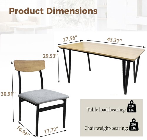 Dining Table Set for 4 Kitchen Table Set with Chair for 4 Wood Dining Table - Picture 9 of 10