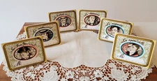 Vintage Estello French Portrait Place Card Holders Ceramic 2 3/8" X 3"  Set Of 6