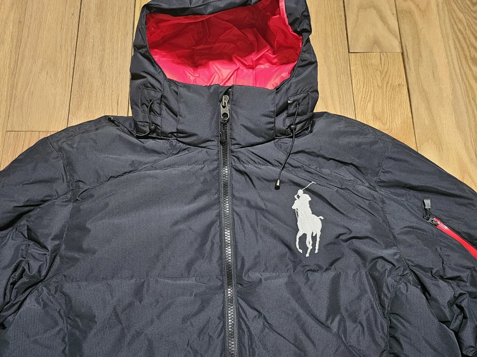 Polo Ralph Lauren мужской большой и высокий Куртка Пальто черный белый большой пони с капюшоном пуховик - Изображение 2 из 4