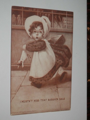 BROCKTON MA - 1908 POSTCARD - I MUSTN'T MISS THAT BARGAIN SALE - SHEAHAN  - Picture 1 of 2