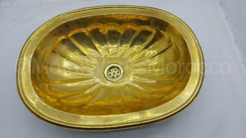Shell Unlacquered Brass Bathroom Sink - 18.5 X 13.5 Handmade Brass Vanity Basin - Picture 5 of 9