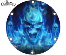 2004+ HARLEY DAVIDSON SPORTSTER 883 1200 DERBY CLUTCH COVER blue flame skull