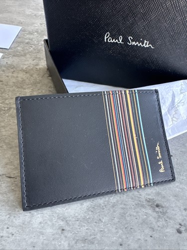 Paul Smith Credit Card Holder Black Leather Signature Stripe Trim Pattern - Bild 13 von 14