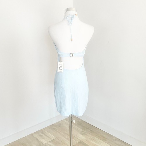 Maurie And Eve Northern Sky Mini Dress Scoop Halter Backless Sky Blue Size 6 New - Picture 2 of 12