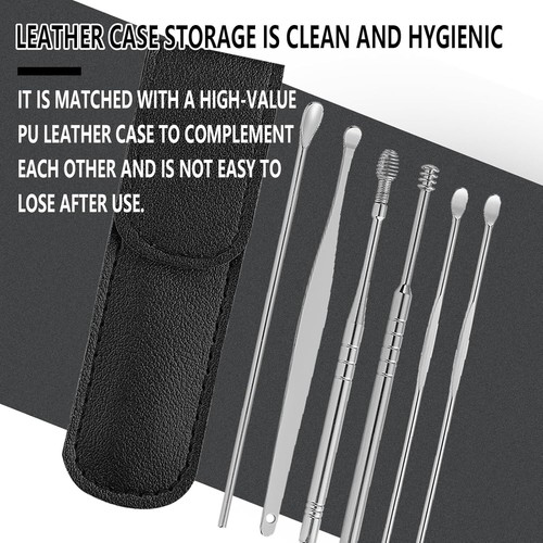 6pcs Ear Pick Cleaning Set Spiral Tool Spoon Ear Wax Remover Cleaner Curette Kit - Picture 3 of 7