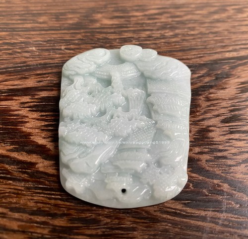 Natural A-Grade Jadeite Landscape Pendant Unisex Jadeite Necklace Pendant Y034 - Picture 8 of 24