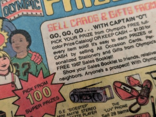 1987 Olympic Sales Club Ad - „Prizes or Cash!“ Captain „O“ Retro Kids Laminat - Bild 5 von 6