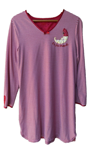 Womens Nightgown S M Red White Striped Appliqued "Do Not Disturb"